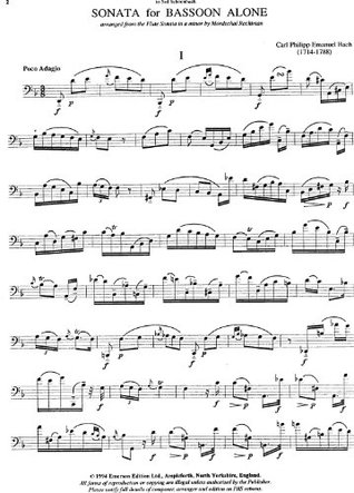 Read online Sonata in d minor for bassoon solo (arranged from the flute sonata in a minor by Mordechai Rechtman) - Carl Philipp Emanuel Bach file in PDF